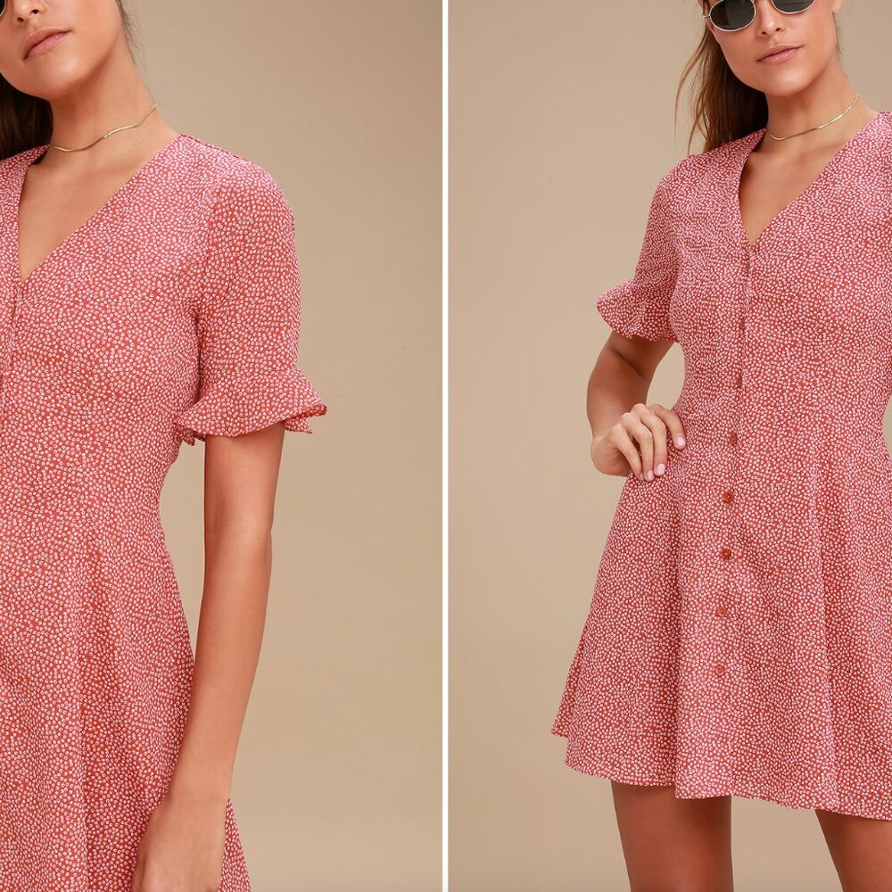 Lulus - Castana Rust Red Print Button-Up Dress - … - image 4